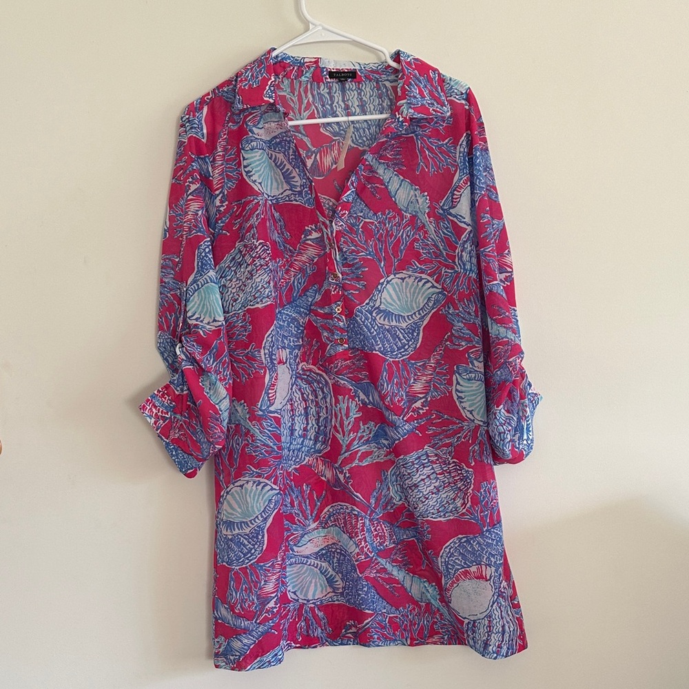 Talbots Pink and Blue seashell Shear Tunic Blouse